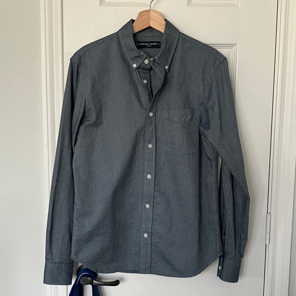 Everlane Uniform Standard Fit Blue Cotton Button Down Shirt, Men’s XS - Picture 2 of 7